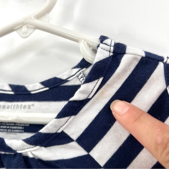 HEALTHTEX Girl's White & Navy Blue Stripe Cold Shoulder Tunic Top Size 3T - Picture 3 of 9